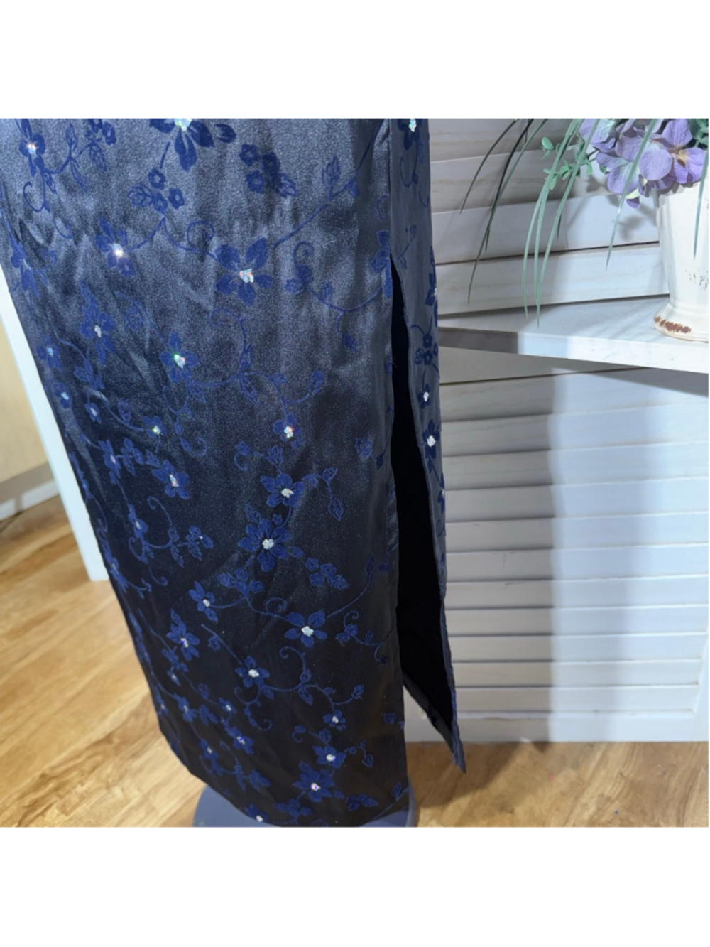 Vintage 90s Byer Too! Maxi dress navy blue beaded cocktail prom wedding guest 7 - Picture 11 of 14